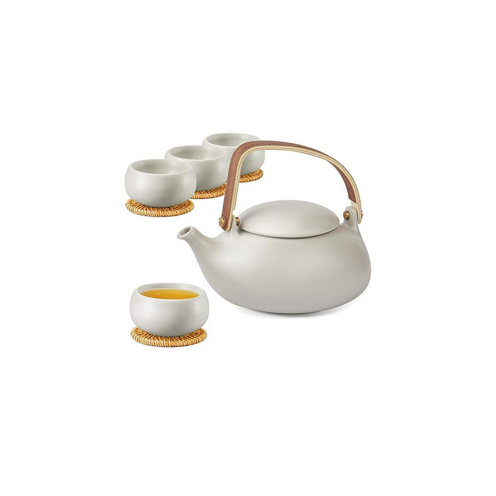 ZENS ceramic Teapot with Infuser, Bentwood Handle Matte grey Japanese