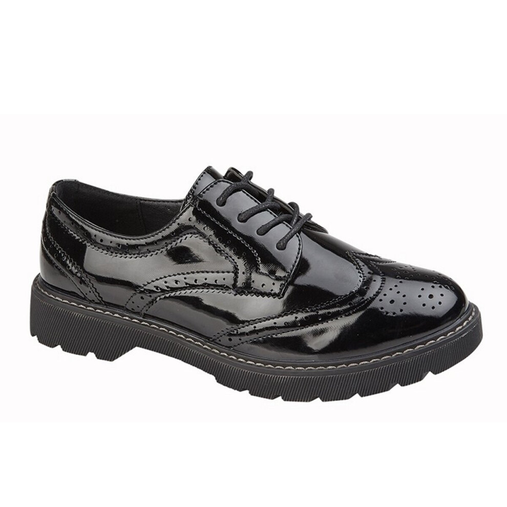 (UK 7) Boulevard Womens Patent Platform Brogue Shoes With Low Heel Black