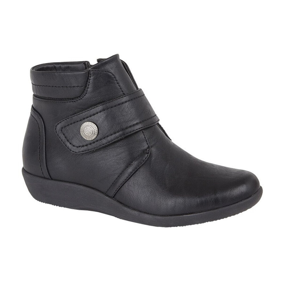 (UK 5) Boulevard Womens Wide Fit Ankle Boots With Touch And Zip Fastening Black (EE Fitting)