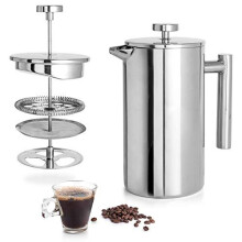 Mixpresso Stainless Steel French Press Coffee Maker 34 Oz 1L Double Wall Metal Insulation Coffee Press &Tea Br