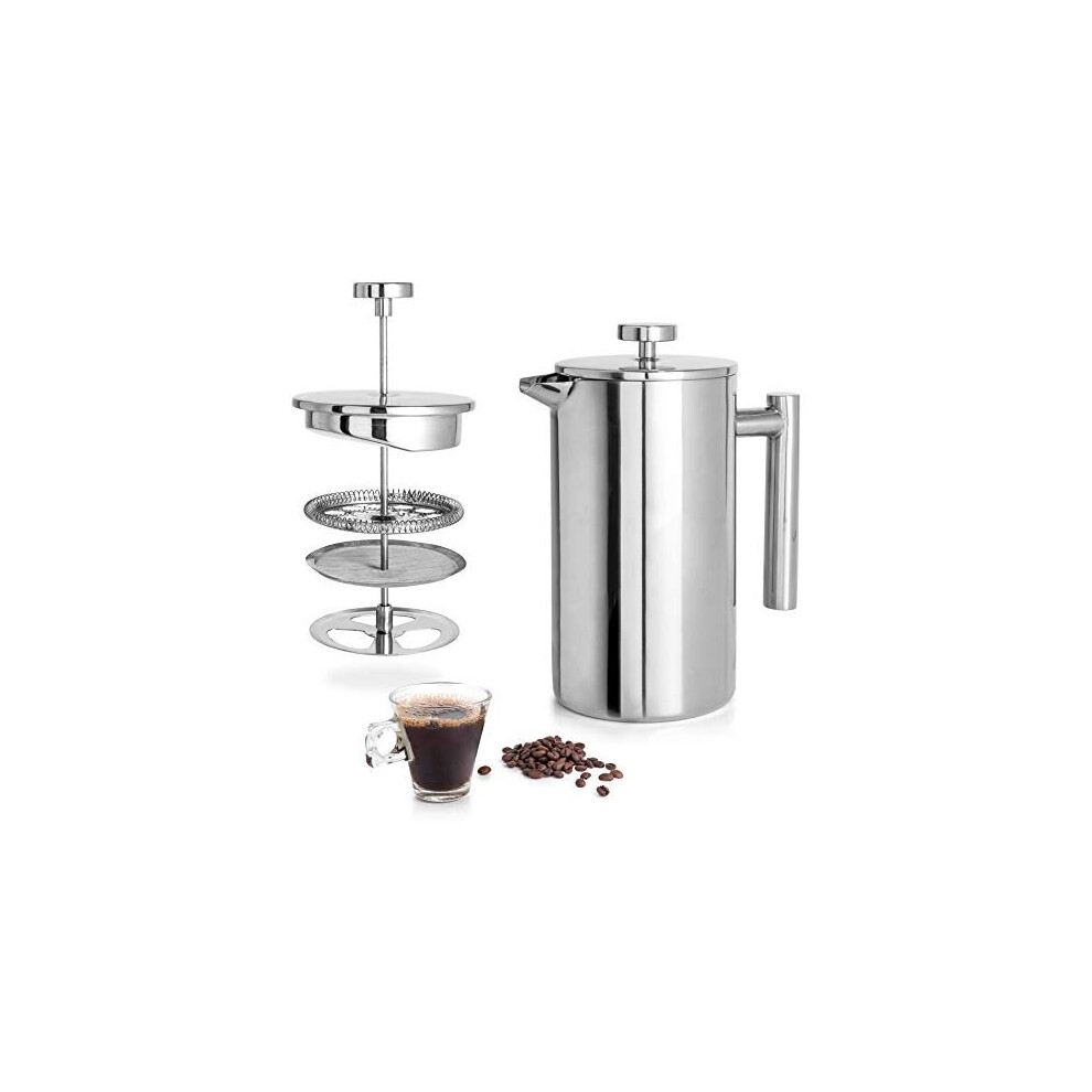 Mixpresso Stainless Steel French Press Coffee Maker 34 Oz 1L Double Wall Metal Insulation Coffee Press &Tea Br