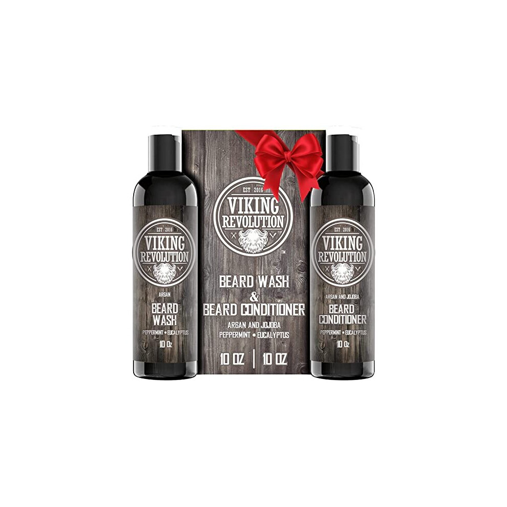 Viking Revolution Beard Wash & Beard Conditioner Set W/Argan & Jojoba Oils Softens, Smooths & Strengthens Be