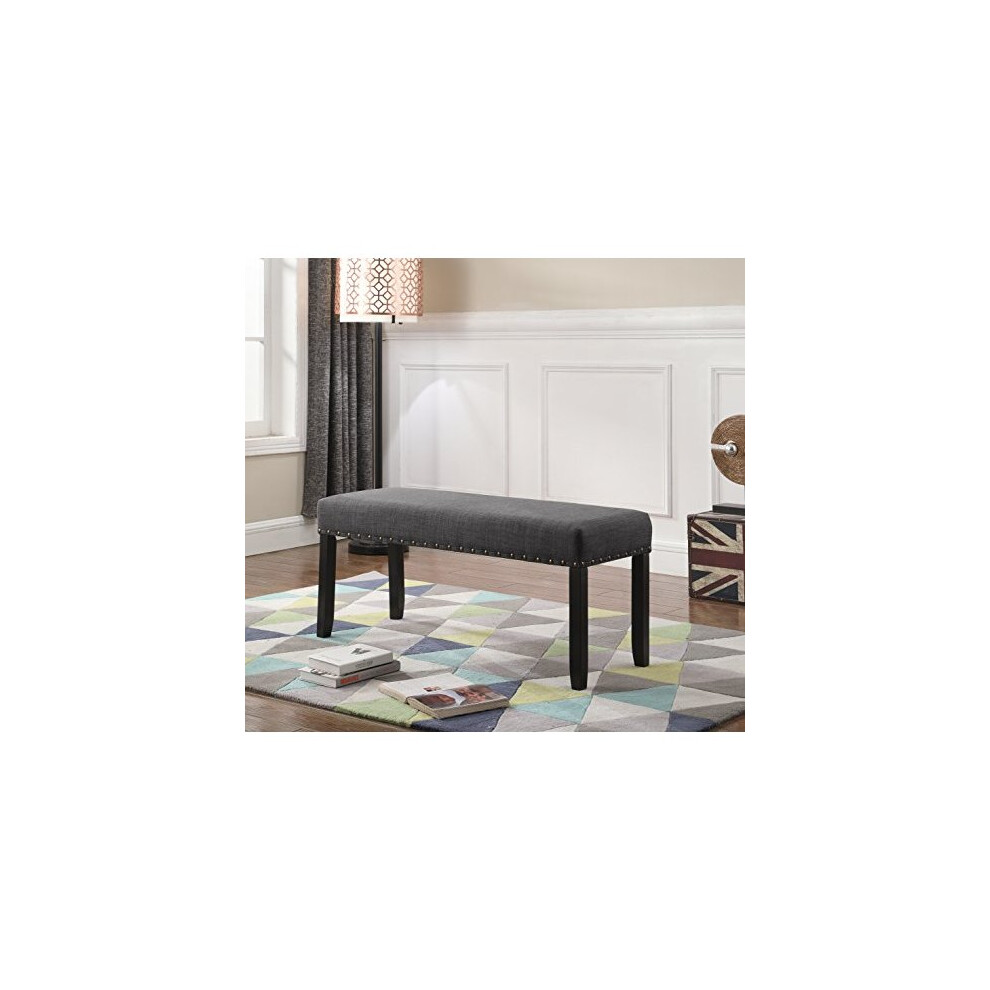 Roundhill Furniture Biony Fabric Dining Bench with Nailhead Trim, Grey
