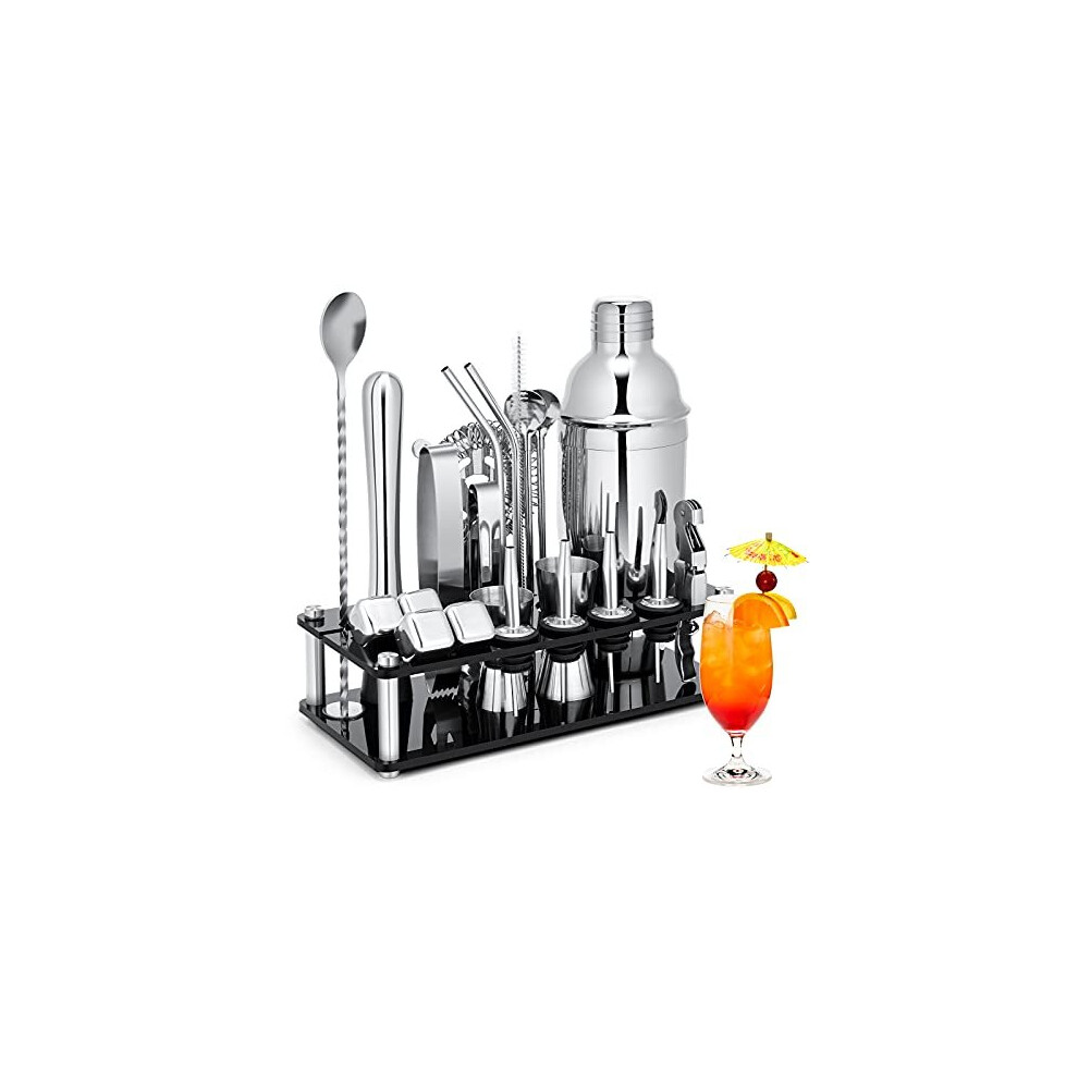 cocktail Shaker Set, 23-Piece Stainless Steel Bartender Kit with Acrylic Stand & cocktail Recipes Booklet, Pro