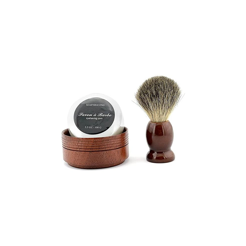 Grandslam Pure Badger Hair Shaving Brush Natural Wood Mug Bowl Hand-Made Soap Barber Set