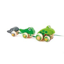 Hape Pull Along Frog Family -lelusarja, jossa on py   r   lliset ty   nt   - ja vetolelut taaperoille