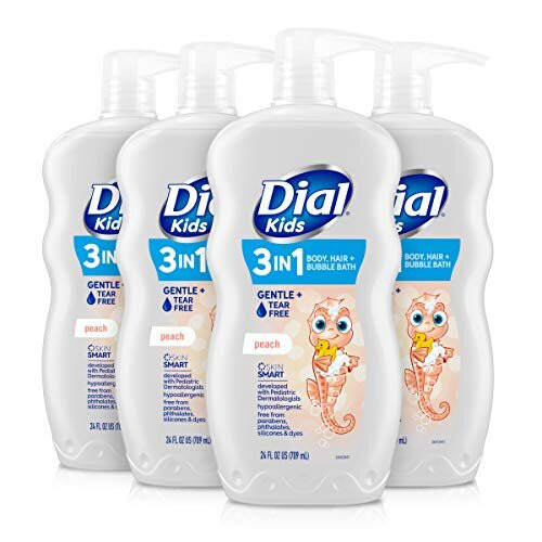 Dial Kids 3-i-1 Kropp + Hår + Bubbelbad, Persika, 24 fl oz (4-pack)