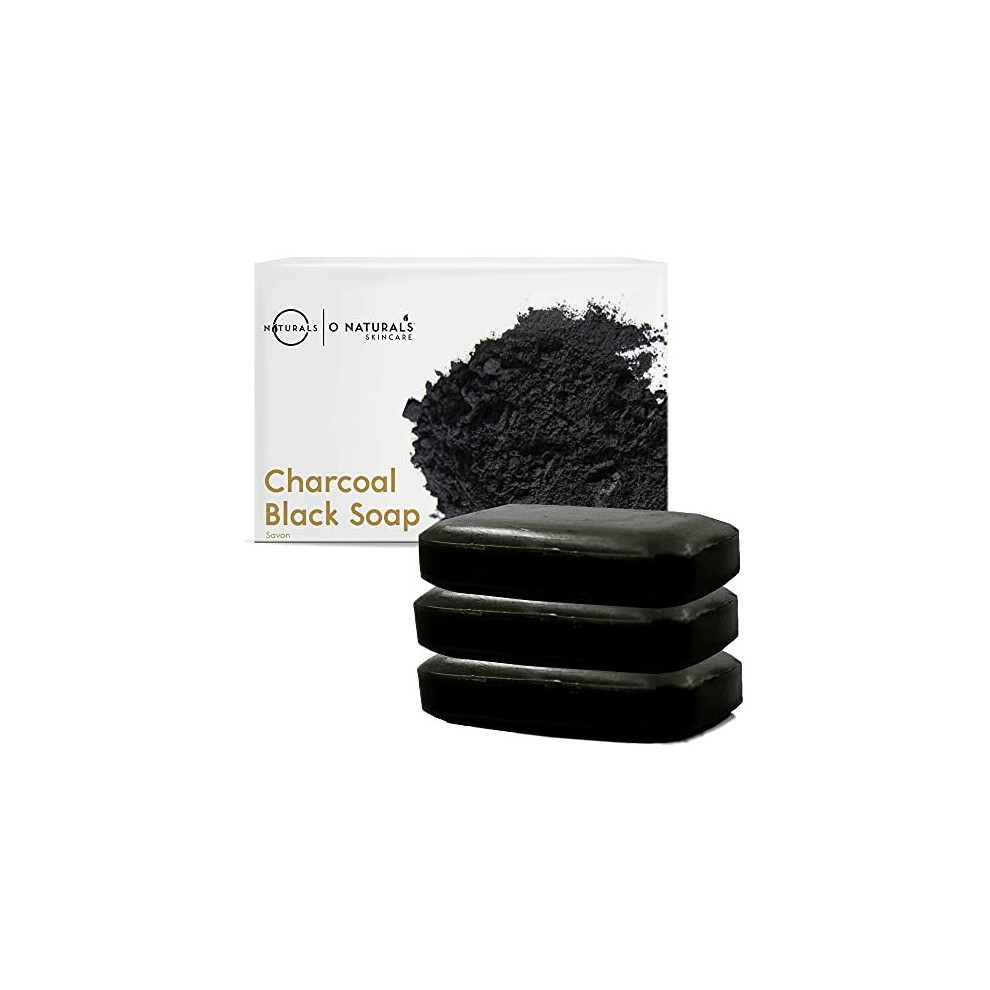 O Naturals Black 3 Pack Activated Charcoal Bar Soap Peppermint Oil Detoxifying Face Body Hand Soap Organic She