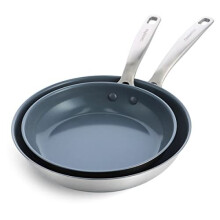 GreenPan Treviso 9.5 and 11 Frying Pan skillet Set Non-Toxic PFAS-Free Stainless Steel Ceramic Nonstick Coating Induction Suitable Multi Cla