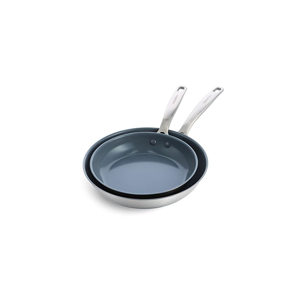 greenPan Treviso Stainless Steel Healthy ceramic Nonstick, 95 and 11 Frying Pan Skillet Set, PFAS-Free,clad, I