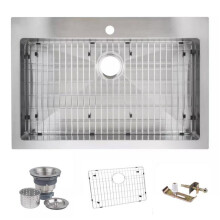 33 in. Top-Mount & Undermount Single Basin Stainless Steel Kitchen Sink with Drain Assembly & Fitted Basin Rack