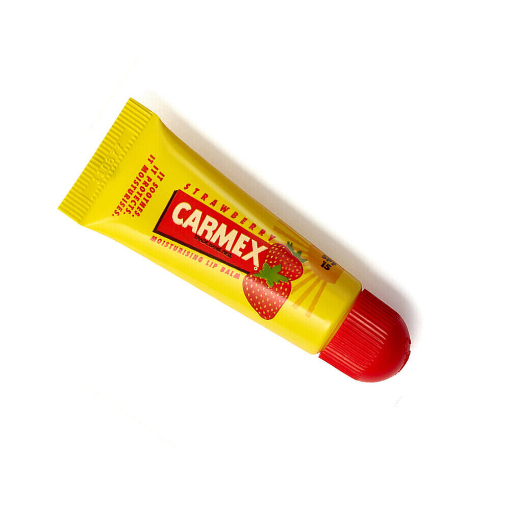 Carmex Strawberry Lip Balm Tube Flavored Spf15 Water Resistant 10Ml