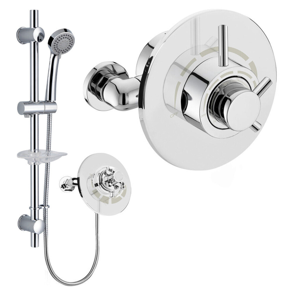 Emso Round Exposed/Concealed Thermostatic Shower Valve, Slider Rail Handset Kit