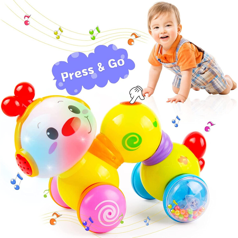 Baby Toys Musical Press and Go Inchworm Toy with Light up Crawling Toy