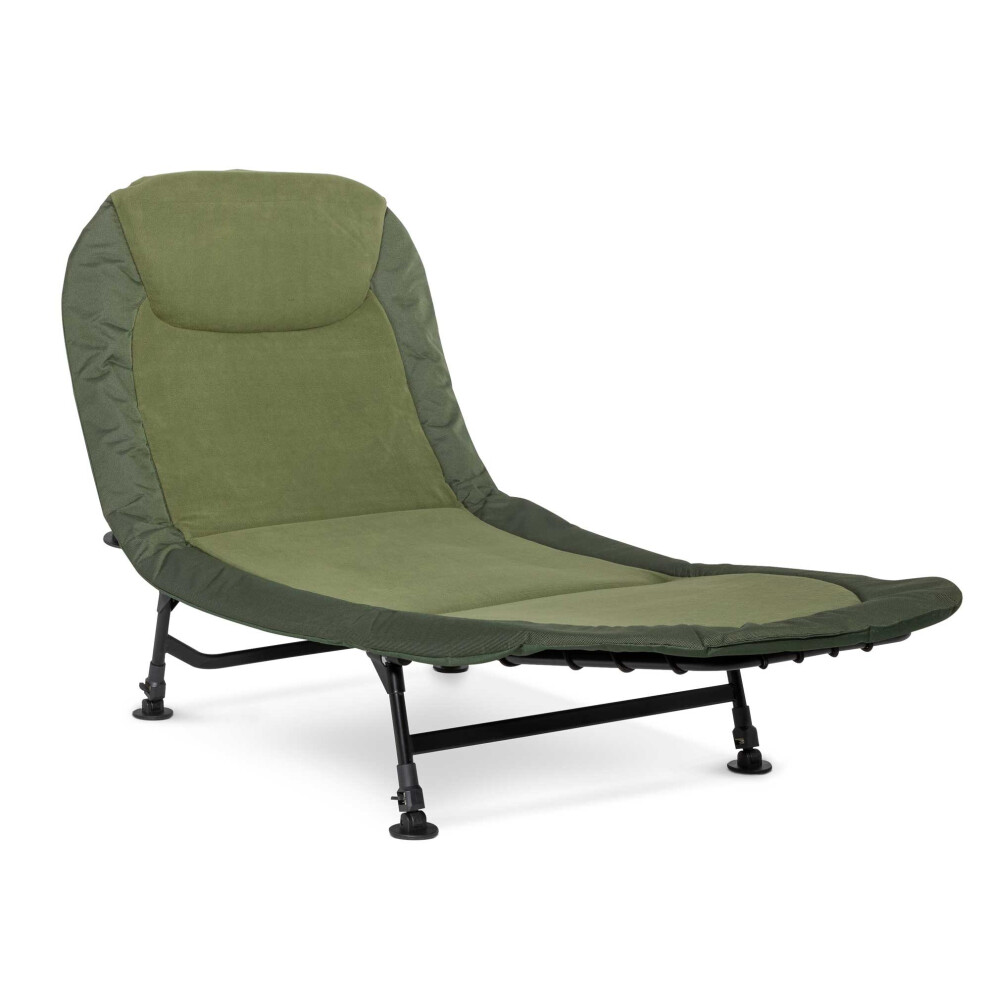 Dellonda Adjustable Fishing Bedchair Fleece Mattress & Built-In Pillow, 3 Legs & 6 Adjustable Feet