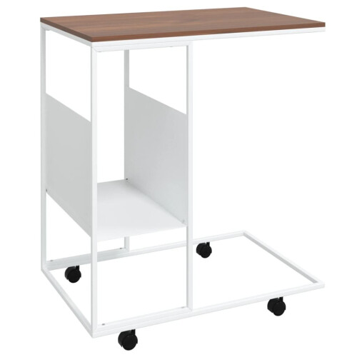 VidaXL vidaXL Side Table with Wheels White Engineered Wood Accent Tea Laptop Table 2