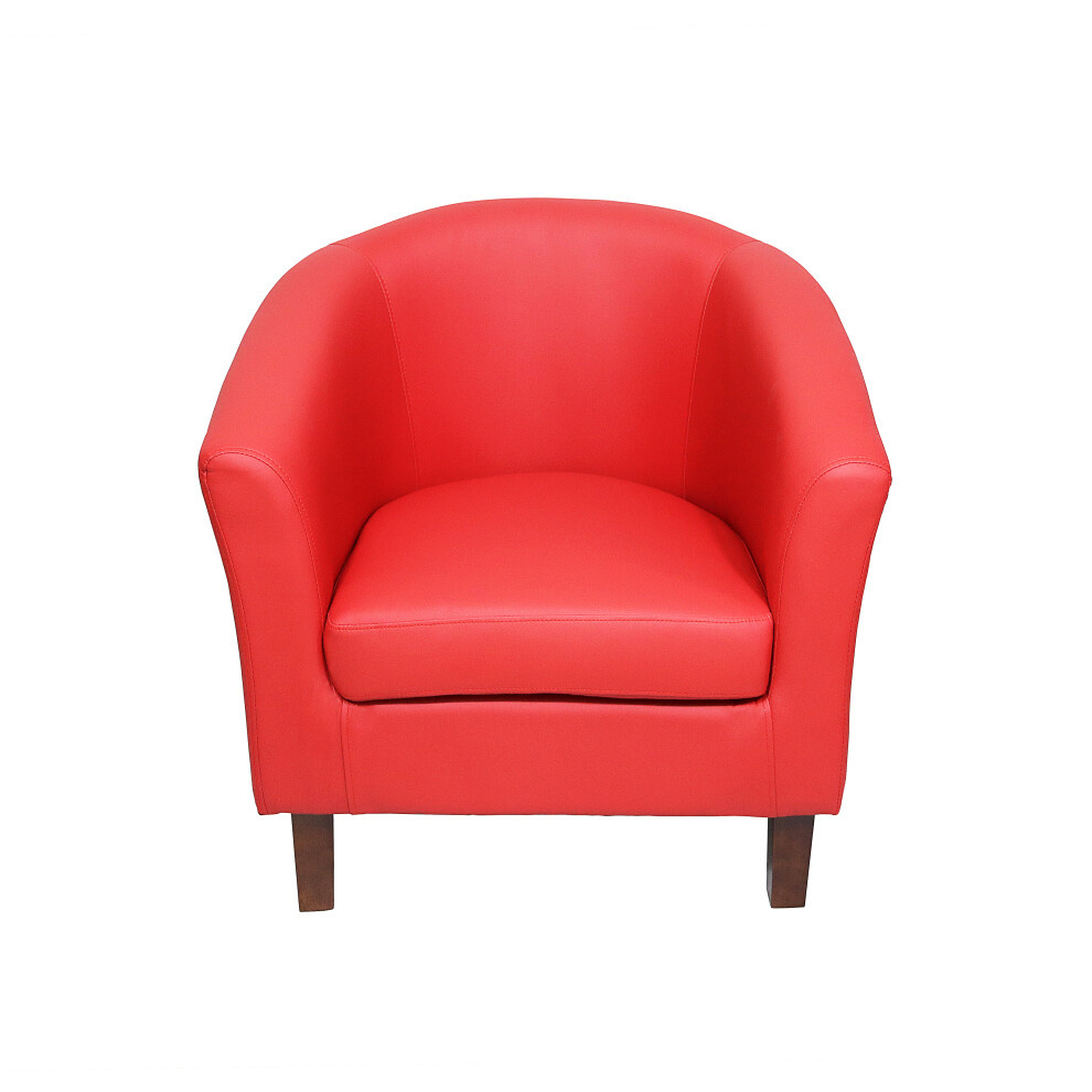 (Red) Faux Leather Tub Chair In Black Brown Cream or Red