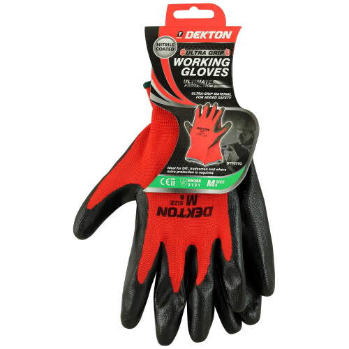 ULTRA GRIP WORKING GLOVES BLACK/RED NITRILE, 8/M