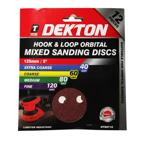 Dekton 12pc Hook And Loop Orbital Mixed Sanding Discs 125mm - Assorted 2
