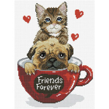 Friends Forever Cat and Dog No-Count Cross Stitch Kit