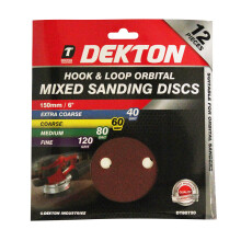 12PC HOOK AND LOOP ORBITAL MIXED SANDING DISCS 150MM - ASSORTED, DT80720