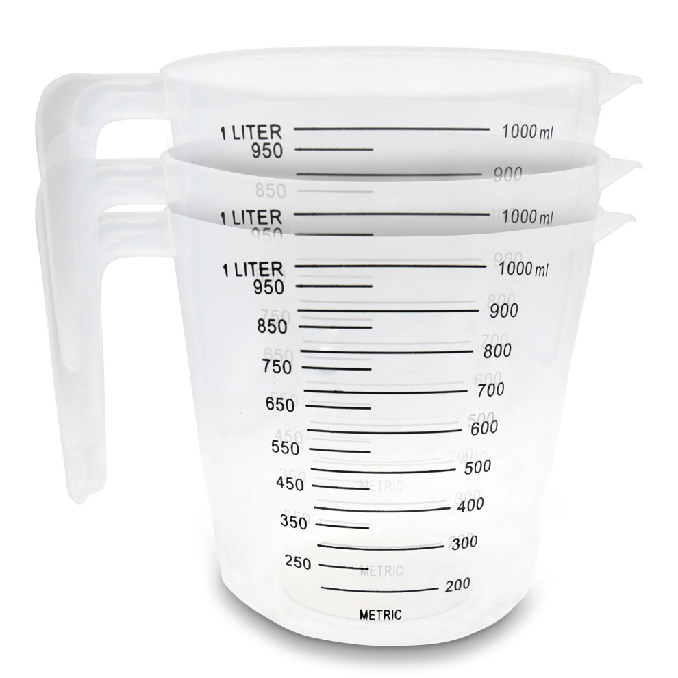 3pk Plastic Measuring Jugs 1 Litre Measuring Jug for Kitchen & Baking