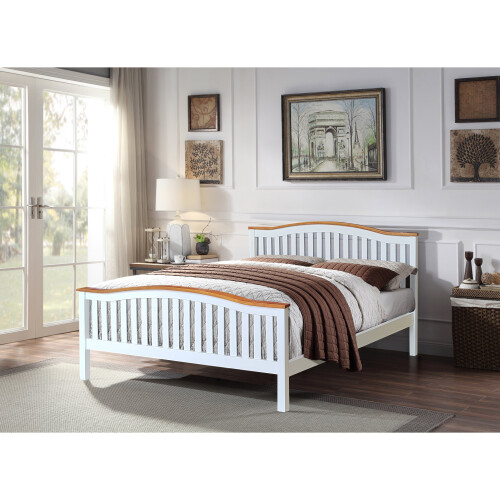 Comfy Living (Double, White) 3ft 4ft6 5ft Solid Wooden Curved Bed Frame in Grey or White