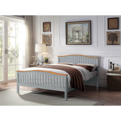 Comfy Living (King , Grey) 3ft 4ft6 5ft Solid Wooden Curved Bed Frame in Grey or White