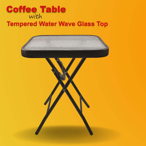 AAMEN Black Coffee Table with Tempered Water Wave Glass Top 2