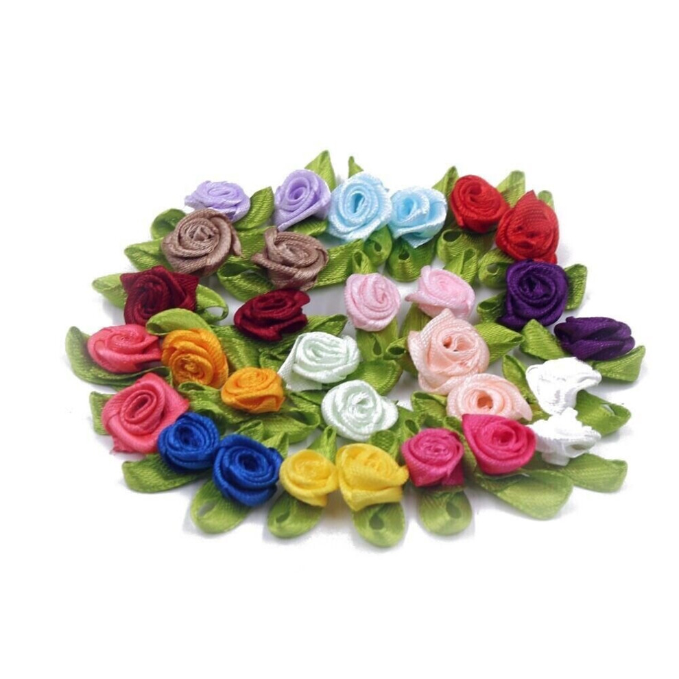 (Red, 10) Satin Small Ribbon Roses Buds Embellishments All 27 Colours Various Quantities