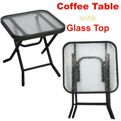 AAMEN Black Coffee Table with Tempered Water Wave Glass Top 1