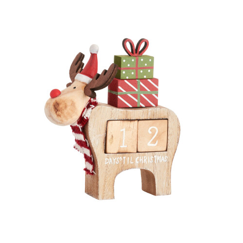 Wooden Reindeer with Presents Countdown Blocks