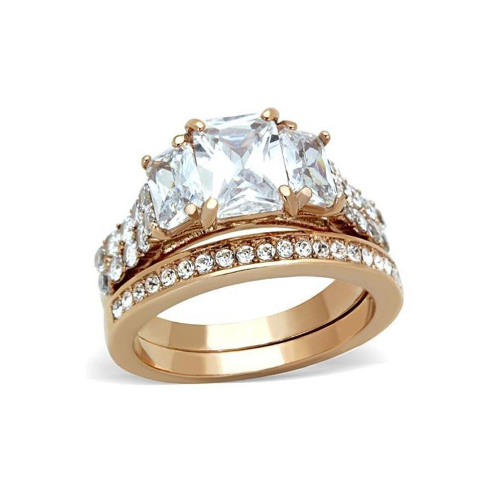 Photos - Ring Women IP Rose Gold Stainless Steel  with AAA Grade CZ in Clear - Size 6
