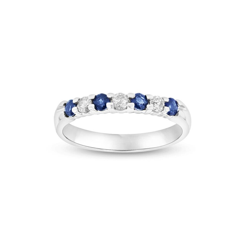 Photos - Ring 14K Gold 0.35 CTTW Round Diamonds & Sapphires Prong Set Band - Size 4