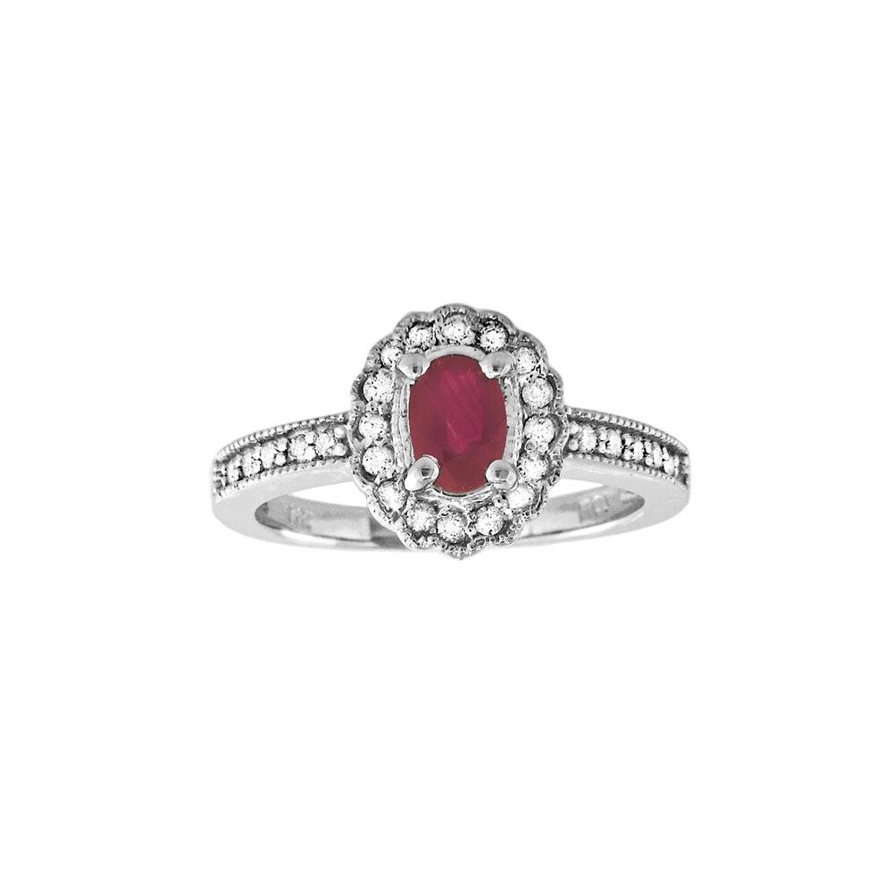 Photos - Ring 0.75 CTTW Natural Heated Ruby & Diamond Fashion  Set, 14K Gold - Size 5.5