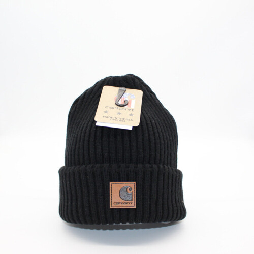 (Black) Carhartt Hat Beanie Unisex Acrylic Winter Pull On Closure Knit Cap Soft Knit