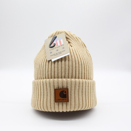 (Beige) Carhartt Hat Beanie Unisex Acrylic Winter Pull On Closure Knit Cap Soft Knit