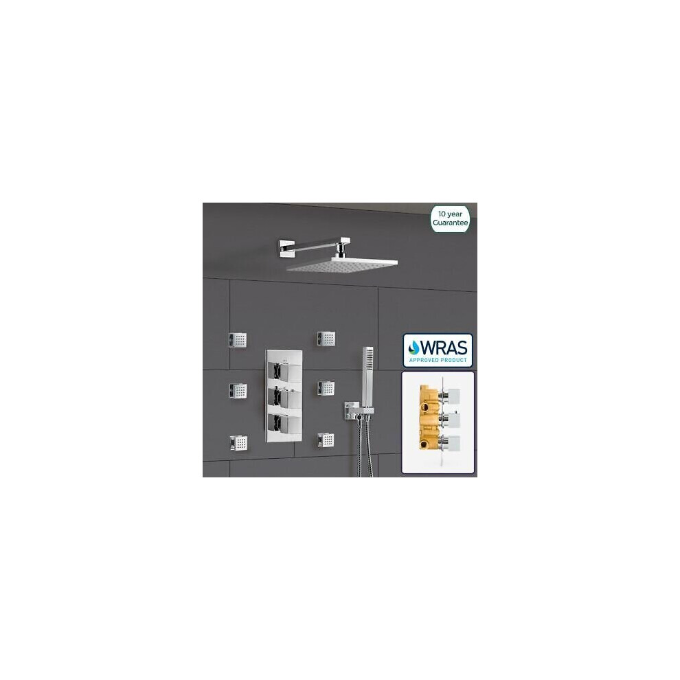 Olive 3 Way Square Concealed Thermostatic Shower Mixer Valve Handset Body Jet