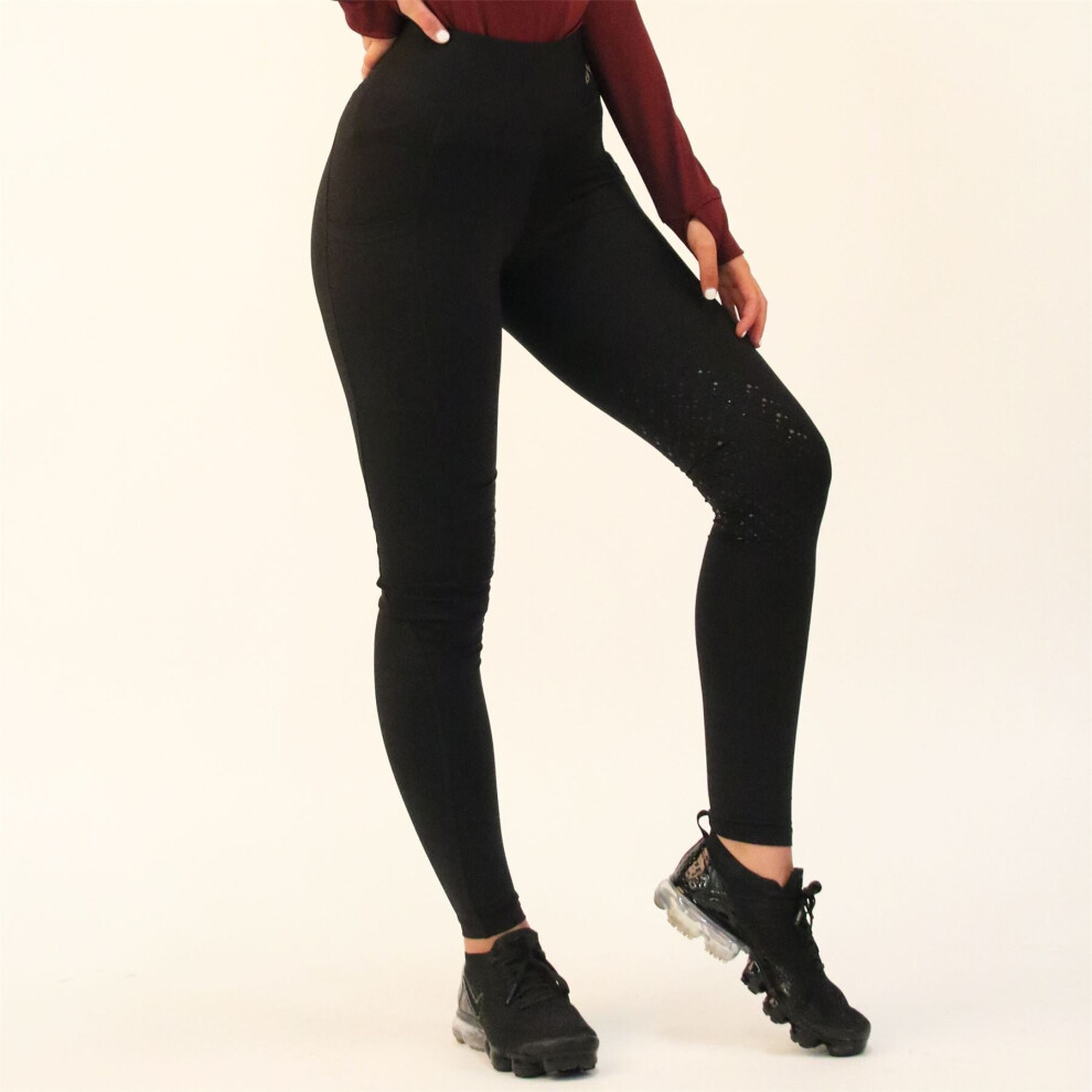 (Navy Blue, X-Small) Gallop Equestrian High Waist Pocket Therma Lock Silicone Knee Tights