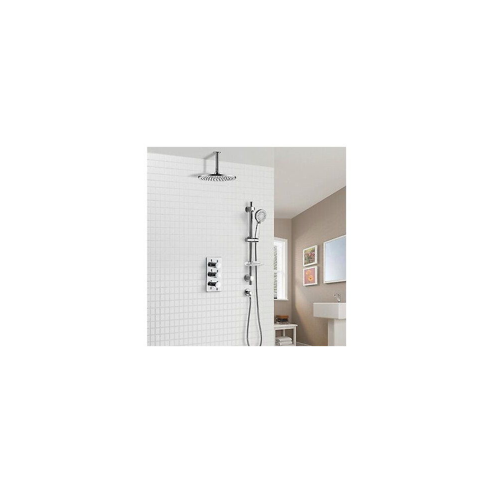 CALLA 2 WAY ROUND CEILING THERMOSTATIC CONCEALED BATHROOM SHOWER RAIL HEAD