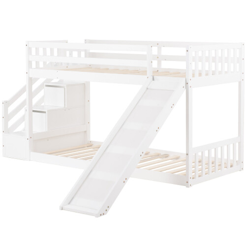 Solid Wood Bunk Children Bed Frame with Stair, Slide, Drawer 2