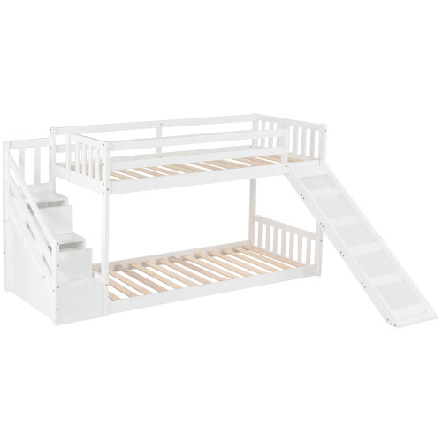 Solid Wood Bunk Children Bed Frame with Stair, Slide, Drawer 1