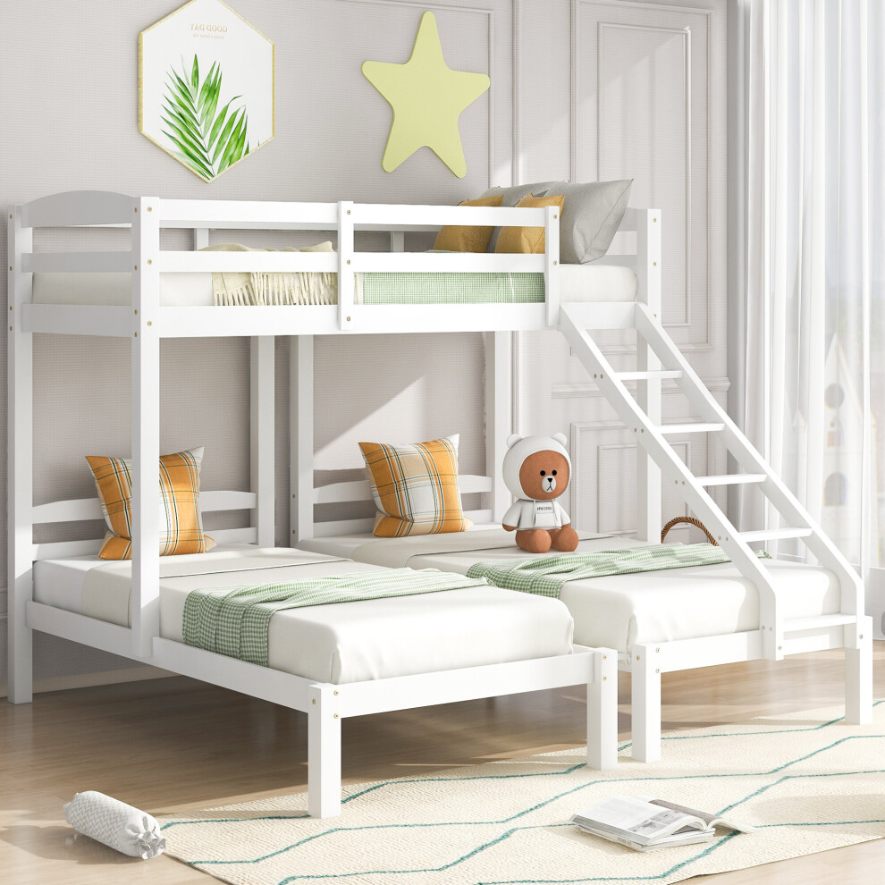 3FT Bunk Bed Triple Sleeper with Side Ladder for Children, White