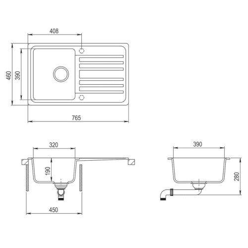 VidaXL vidaXL Granite Kitchen Sink Single Basin with Drainer Reversible Grey Fixture 1
