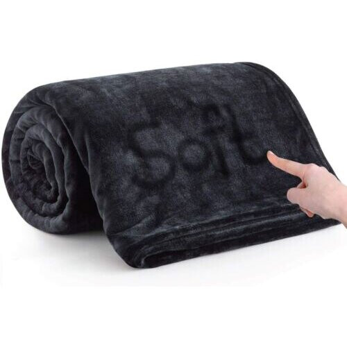 (Single, Black) Fleece Blankets Throw Sofa Bed Travel Warm Fluffy