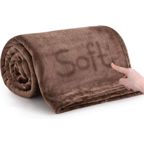 (Single, Coffee) Fleece Blankets Throw Sofa Bed Travel Warm Fluffy