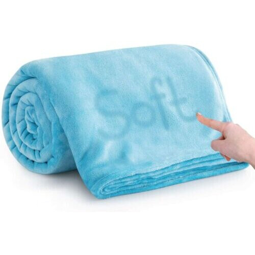 (Single, Light Blue) Fleece Blankets Throw Sofa Bed Travel Warm Fluffy