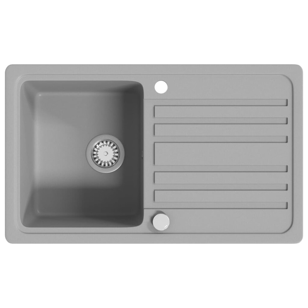 vidaXL Granite Kitchen Sink Single Basin with Drainer Reversible Grey Fixture