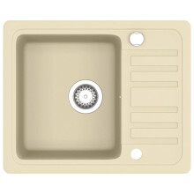 vidaXL Granite Kitchen Sink - Beige, Single Deep Basin with Basket Strainer, Reversible Left/Right, Overmount, 575x460x280 mm (Code 144860)