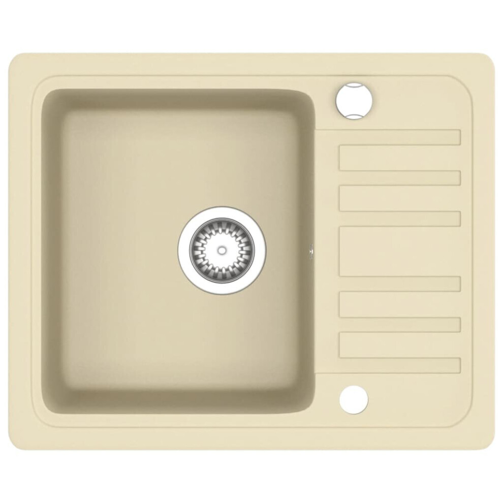 Vidaxl Granite Kitchen Sink - Beige, Single Deep Basin With Basket Strainer, Reversible Left/Right, Overmount, 575X460x280 Mm (Code 144860)